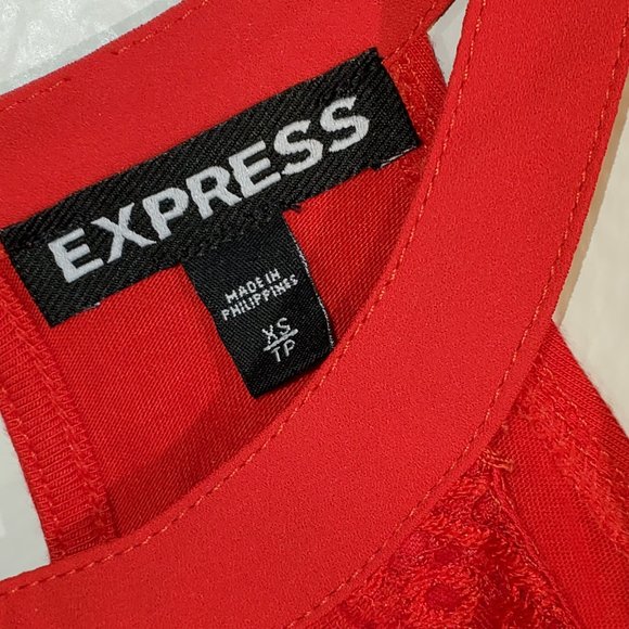 Express Red Eyelash Lace Overlay High Neck Cut Out Tank Top Blouse, Sz XS - Picture 2 of 6
